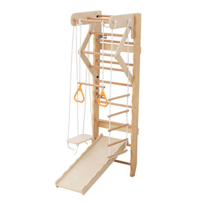 English Elm 6-in-1 Swedish Wall Gym Solid Birch Climbing Ladder Swing Rings Family Fitness W1422P474542