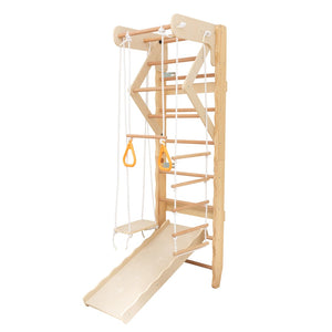 English Elm 6-in-1 Swedish Wall Gym Solid Birch Climbing Ladder Swing Rings Family Fitness W1422P474542