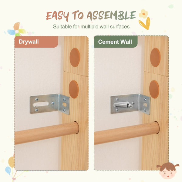 English Elm 6-in-1 Swedish Wall Gym Solid Birch Climbing Ladder Swing Rings Family Fitness W1422P474542