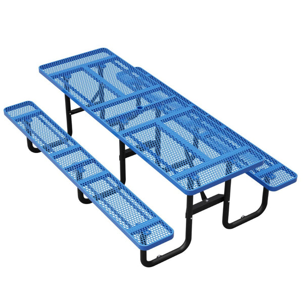 English Elm 96"x96" Galvanized Steel Mesh Outdoor Picnic Table Seats 10 with Umbrella Port Blue W1422S00077