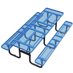 English Elm 96"x96" Galvanized Steel Mesh Outdoor Picnic Table Seats 10 with Umbrella Port Blue W1422S00077