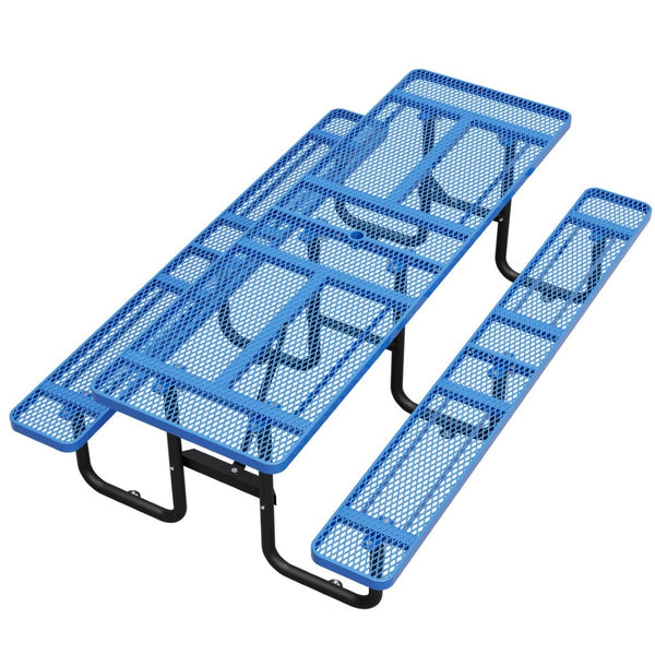 English Elm 96"x96" Galvanized Steel Mesh Outdoor Picnic Table Seats 10 with Umbrella Port Blue W1422S00077