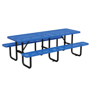 English Elm 96"x96" Galvanized Steel Mesh Outdoor Picnic Table Seats 10 with Umbrella Port Blue W1422S00077