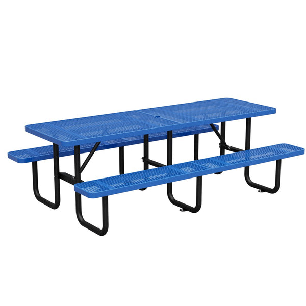 English Elm 96"x96" Galvanized Steel Mesh Outdoor Picnic Table Seats 10 with Umbrella Port Blue W1422S00077