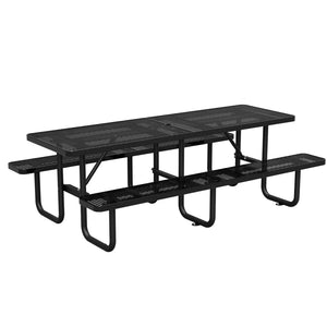 English Elm 96"x96" Galvanized Steel Mesh Outdoor Picnic Table Seats 10 with Umbrella Port Black W1422S00078