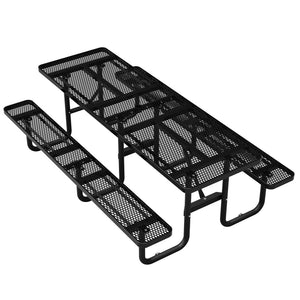 English Elm 96"x96" Galvanized Steel Mesh Outdoor Picnic Table Seats 10 with Umbrella Port Black W1422S00078