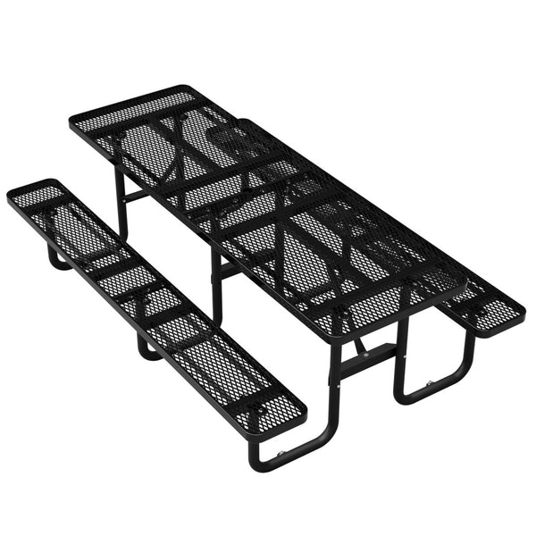 English Elm 96"x96" Galvanized Steel Mesh Outdoor Picnic Table Seats 10 with Umbrella Port Black W1422S00078