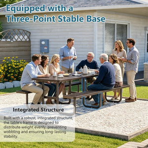 English Elm 96"x96" Galvanized Steel Mesh Outdoor Picnic Table Seats 10 with Umbrella Port Black W1422S00078