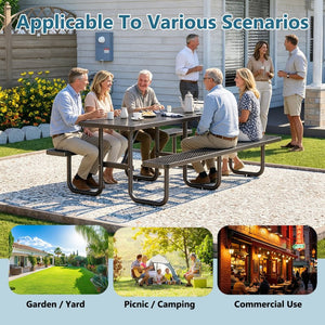 English Elm 96"x96" Galvanized Steel Mesh Outdoor Picnic Table Seats 10 with Umbrella Port Black W1422S00078