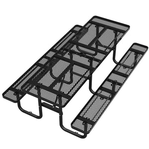 English Elm 96"x96" Galvanized Steel Mesh Outdoor Picnic Table Seats 10 with Umbrella Port Black W1422S00078