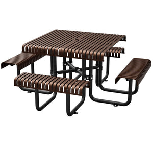English Elm 80.7 Inch Heavy Duty Steel Picnic Table Seats Eight with Umbrella Hole for Backyard W1422S00089