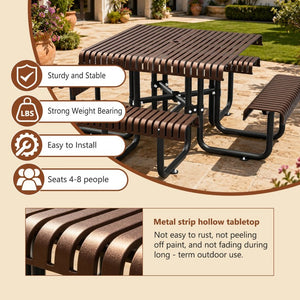 English Elm 80.7 Inch Heavy Duty Steel Picnic Table Seats Eight with Umbrella Hole for Backyard W1422S00089