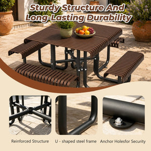 English Elm 80.7 Inch Heavy Duty Steel Picnic Table Seats Eight with Umbrella Hole for Backyard W1422S00089