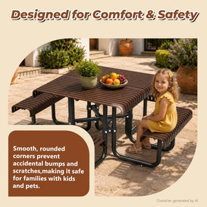 English Elm 80.7 Inch Heavy Duty Steel Picnic Table Seats Eight with Umbrella Hole for Backyard W1422S00089