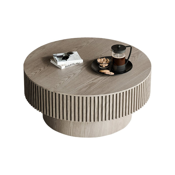 English Elm 31.5 Inch Round Lift Top Coffee Table Wood Veneer Hidden Storage Modern Grey W1435P322016