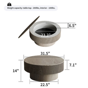 English Elm 31.5 Inch Round Lift Top Coffee Table Wood Veneer Hidden Storage Modern Grey W1435P322016
