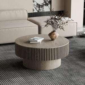 English Elm 31.5 Inch Round Lift Top Coffee Table Wood Veneer Hidden Storage Modern Grey W1435P322016