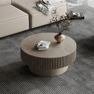 English Elm 31.5 Inch Round Lift Top Coffee Table Wood Veneer Hidden Storage Modern Grey W1435P322016