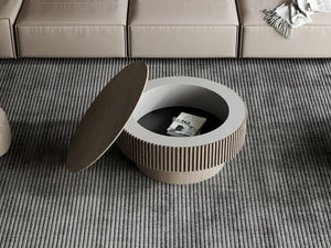 English Elm 31.5 Inch Round Lift Top Coffee Table Wood Veneer Hidden Storage Modern Grey W1435P322016