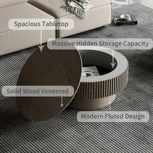 English Elm 31.5 Inch Round Lift Top Coffee Table Wood Veneer Hidden Storage Modern Grey W1435P322016