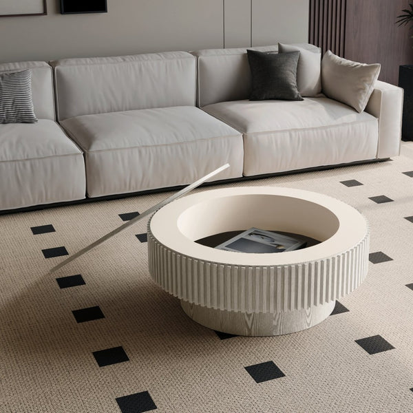 English Elm 31.5 Inch Round Lift Top Coffee Table Fluted Wood Veneer Storage Living Room Accent W1435P457779