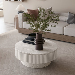 English Elm 31.5 Inch Round Lift Top Coffee Table Fluted Wood Veneer Storage Living Room Accent W1435P457779