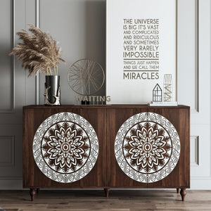 English Elm 60 Inch Mandala Carved Walnut Credenza Boho Buffet with Tapered Legs for Dining Room Dark Walnut W1435P491226