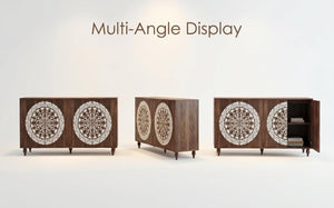English Elm 60 Inch Mandala Carved Walnut Credenza Boho Buffet with Tapered Legs for Dining Room Dark Walnut W1435P491226
