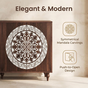 English Elm 60 Inch Mandala Carved Walnut Credenza Boho Buffet with Tapered Legs for Dining Room Dark Walnut W1435P491226