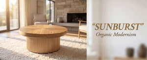 English Elm 33.5'' Round Parquet Top Coffee Table Fluted Drum Base Mid-century Oak Living Room Natural Wood W1435P507458