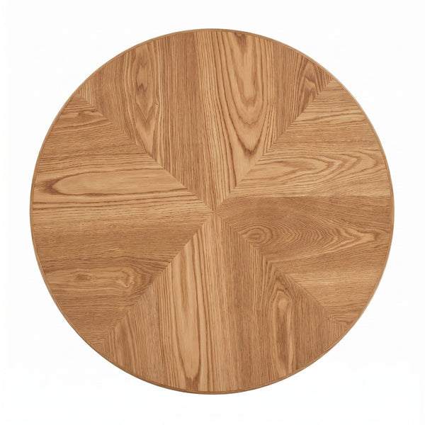 English Elm 33.5'' Round Parquet Top Coffee Table Fluted Drum Base Mid-century Oak Living Room Natural Wood W1435P507458