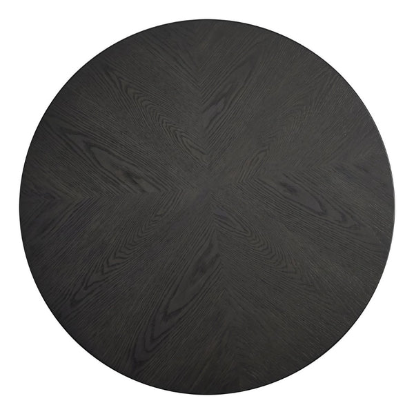 English Elm 33.5'' Round Parquet Top Coffee Table Fluted Drum Base Mid-century Oak Living Room Black W1435P507465