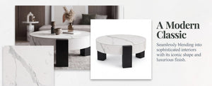 English Elm 33 Inch Round Coffee Table Marble Grain Lid Hidden Storage Black Tri Leg Modern Base W1435P508694