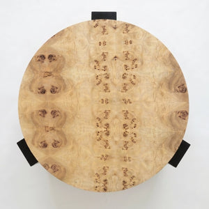 English Elm 33 Inch Round Poplar Burl Wood Cocktail Table Hidden Storage Compartment Ebonized Block Legs W1435P508697