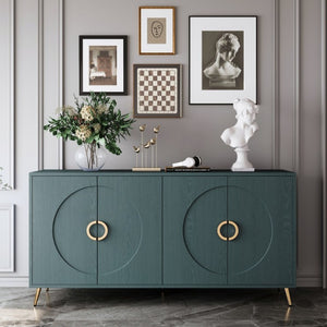 English Elm 60 Inch Dark Green Ash Veneer Sideboard with CNC Embossed Doors and Brushed Gold Legs W1435P508710