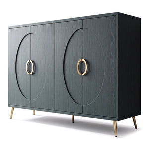 English Elm 60 Inch Dark Green Ash Veneer Sideboard with CNC Embossed Doors and Brushed Gold Legs W1435P508710
