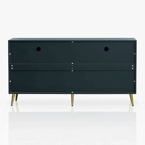 English Elm 60 Inch Dark Green Ash Veneer Sideboard with CNC Embossed Doors and Brushed Gold Legs W1435P508710