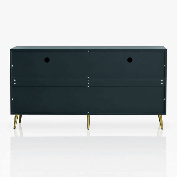 English Elm 60 Inch Dark Green Ash Veneer Sideboard with CNC Embossed Doors and Brushed Gold Legs W1435P508710