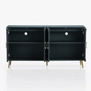 English Elm 60 Inch Dark Green Ash Veneer Sideboard with CNC Embossed Doors and Brushed Gold Legs W1435P508710