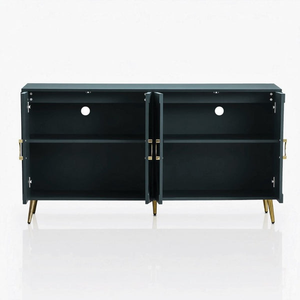English Elm 60 Inch Dark Green Ash Veneer Sideboard with CNC Embossed Doors and Brushed Gold Legs W1435P508710