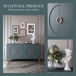English Elm 60 Inch Dark Green Ash Veneer Sideboard with CNC Embossed Doors and Brushed Gold Legs W1435P508710