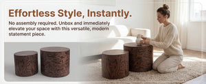 English Elm 2-piece Nesting Drum Coffee Tables Pommele Veneer Organic Modern Living Room Set W1435P520274