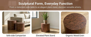English Elm 2-piece Nesting Drum Coffee Tables Pommele Veneer Organic Modern Living Room Set W1435P520274