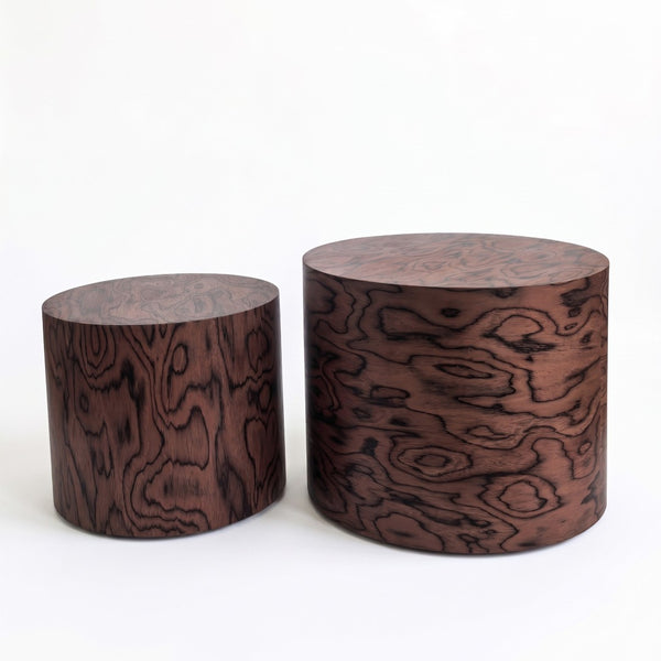 English Elm 2-piece Nesting Drum Coffee Tables Pommele Veneer Organic Modern Living Room Set W1435P520274