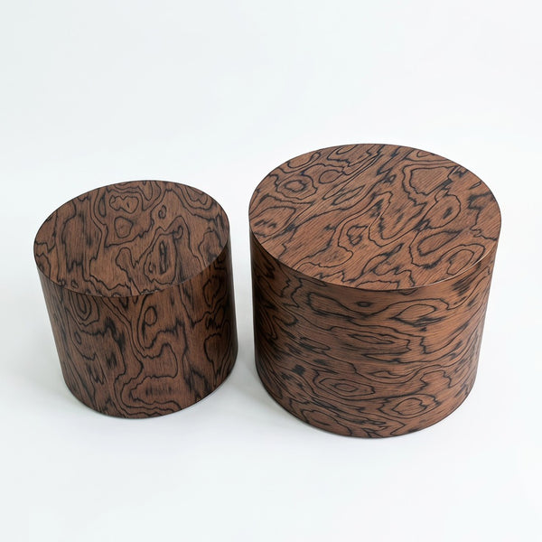 English Elm 2-piece Nesting Drum Coffee Tables Pommele Veneer Organic Modern Living Room Set W1435P520274