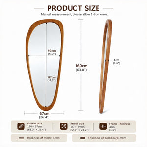 English Elm 63X26.4 Asymmetric Teardrop Wall Mirror Solid Walnut Frame Organic Silhouette Decor W1435P547553