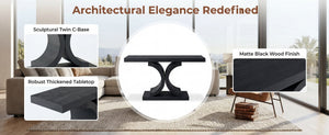 English Elm 60" Black Oak Veneer Console Table Sculptural Curved Base Slim Entryway Modern W1435S00036
