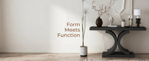 English Elm 60" Black Oak Veneer Console Table Sculptural Curved Base Slim Entryway Modern W1435S00036