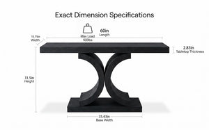 English Elm 60" Black Oak Veneer Console Table Sculptural Curved Base Slim Entryway Modern W1435S00036
