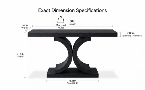 English Elm 60" Black Oak Veneer Console Table Sculptural Curved Base Slim Entryway Modern W1435S00036